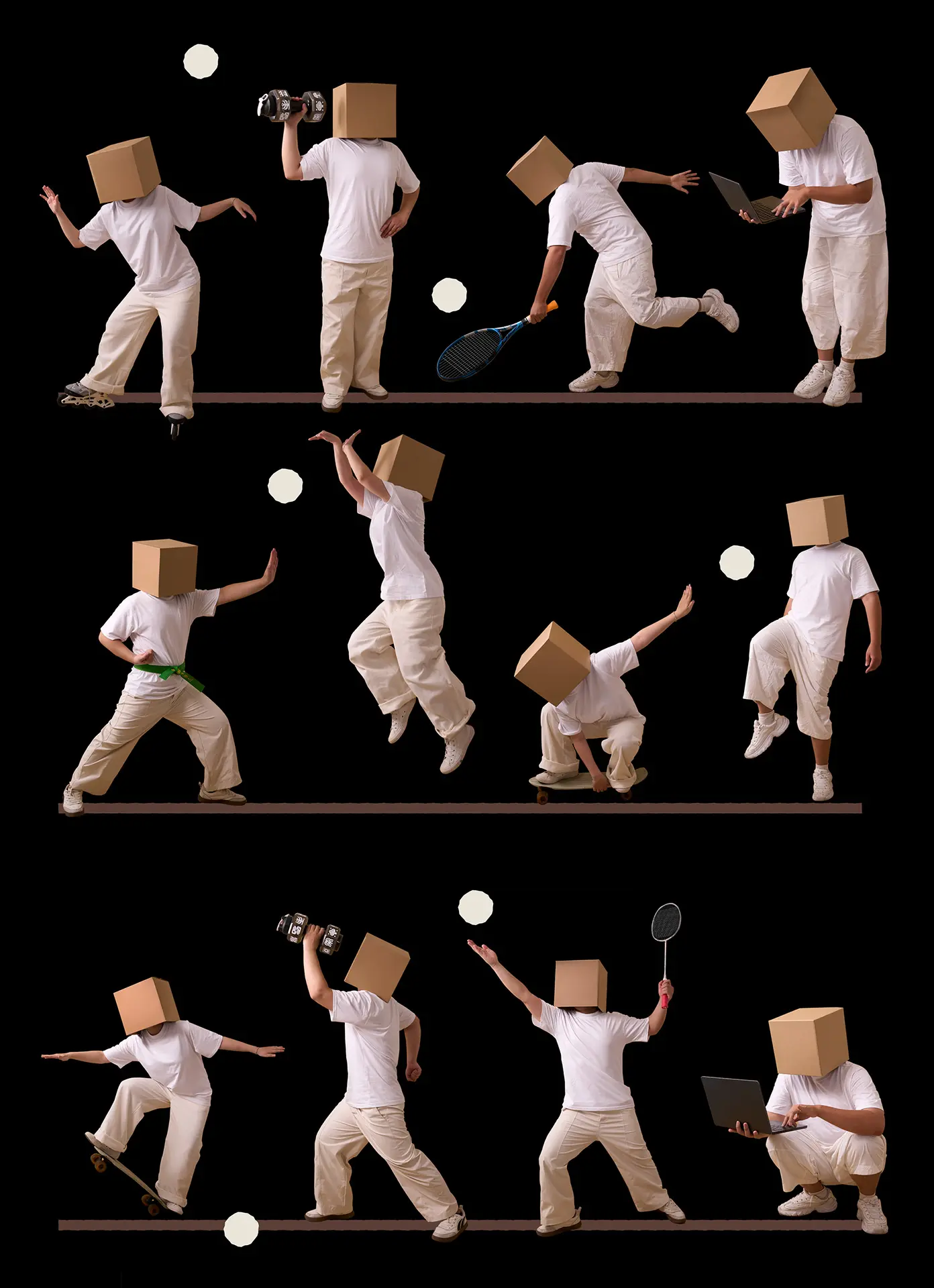 Above Water — cardboard-head figure montage for packaging