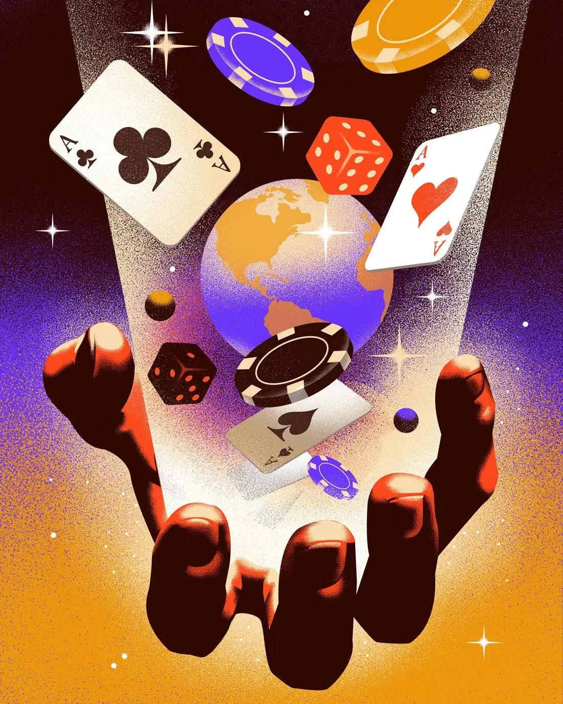 Cosmic Casino — Floating Poker Cards, Chips and Dice Above Earth