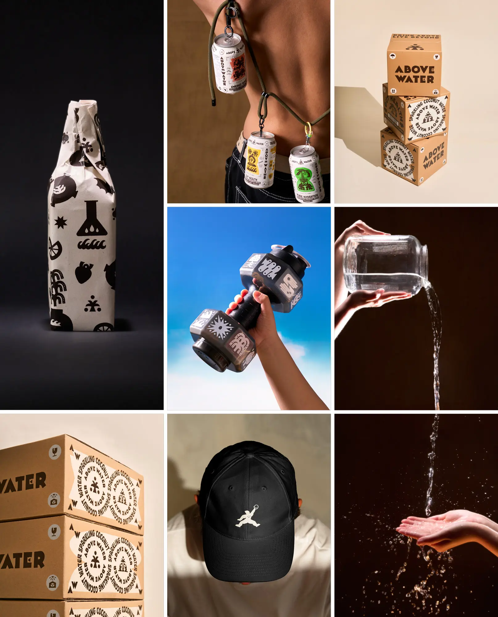 Above Water — merch & packaging grid