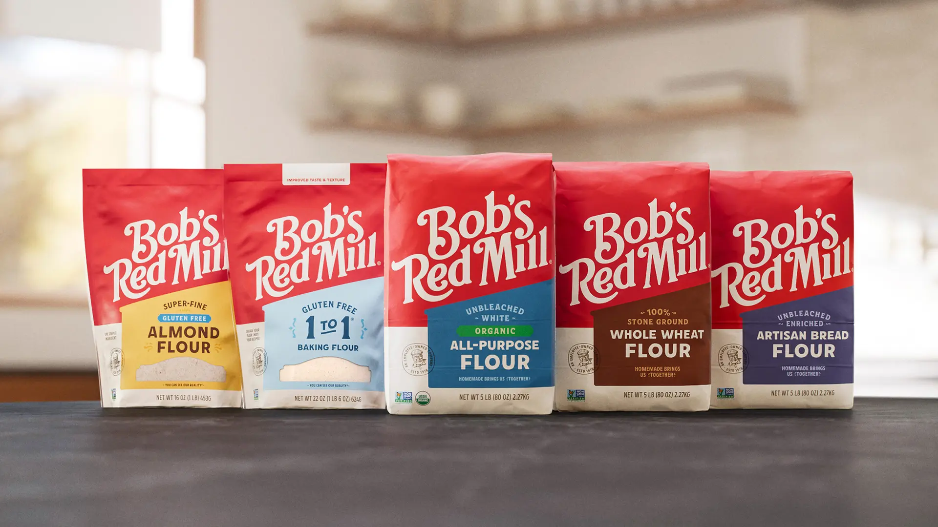 Bob's Red Mill flour lineup — product packaging shot