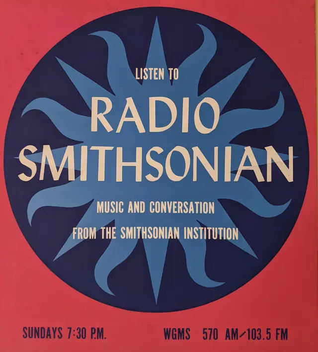 Radio Smithsonian poster — circular sunburst logo with WGMS frequencies