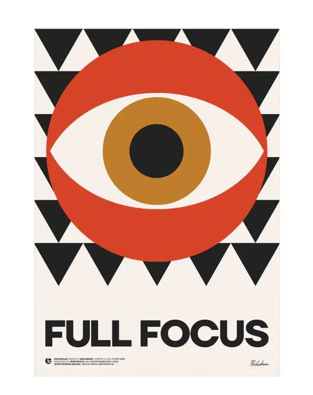 'FULL FOCUS' mid-century modern poster with stylized eye