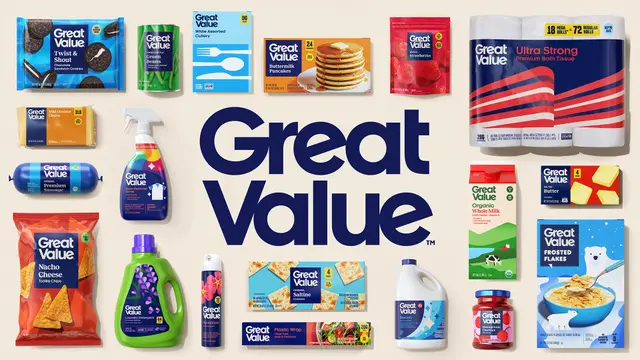 Great Value packaging family — product lineup with central logo