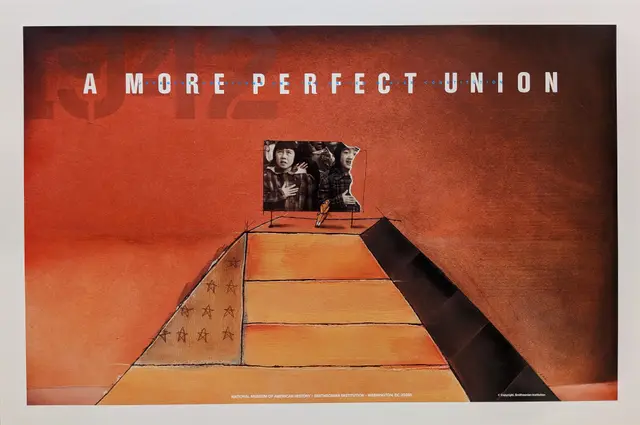 A More Perfect Union — poster with stepped flag-pyramid and photo collage