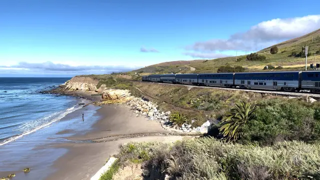 Pacific Surfliner passenger train along the Southern California coast