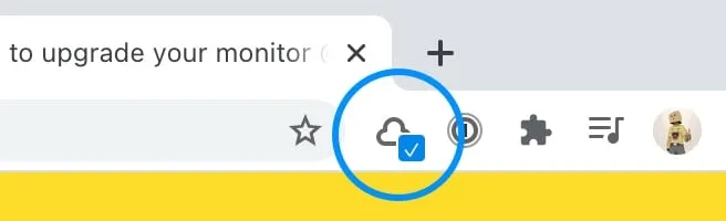 Raindrop.io-style browser toolbar screenshot with cloud extension icon highlighted