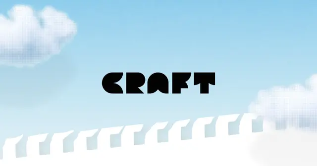 Craft — black geometric wordmark over sky-and-cloud hero illustration
