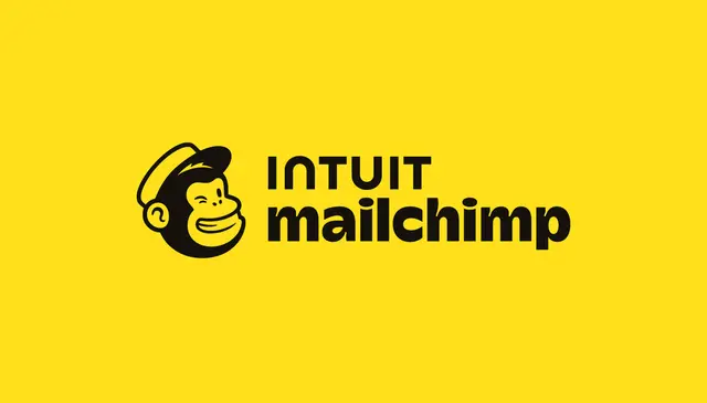 Intuit Mailchimp logo on yellow homepage hero
