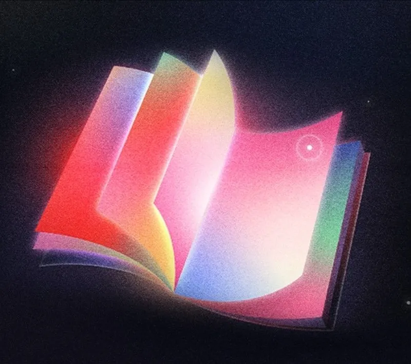 Neon-gradient open book illustration