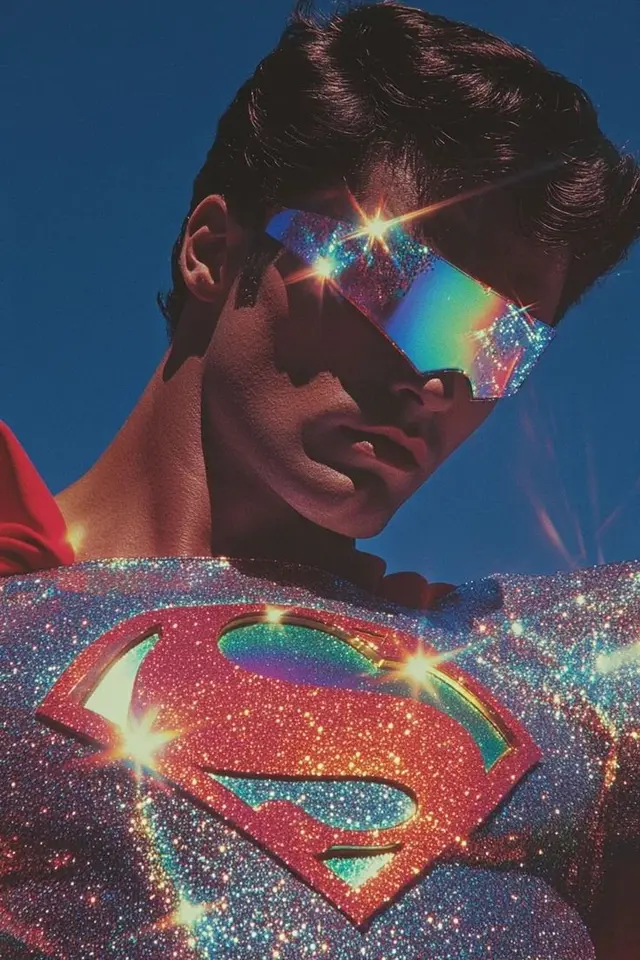 Rainbow glitter Superman portrait with holographic visor