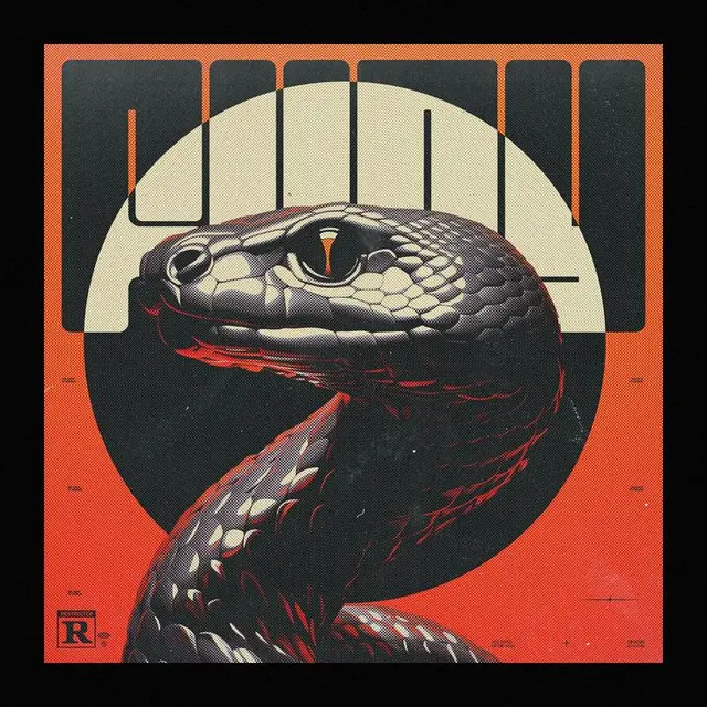 Sleek Serpent Graphic Poster — Coiled Snake with Geometric Sun
