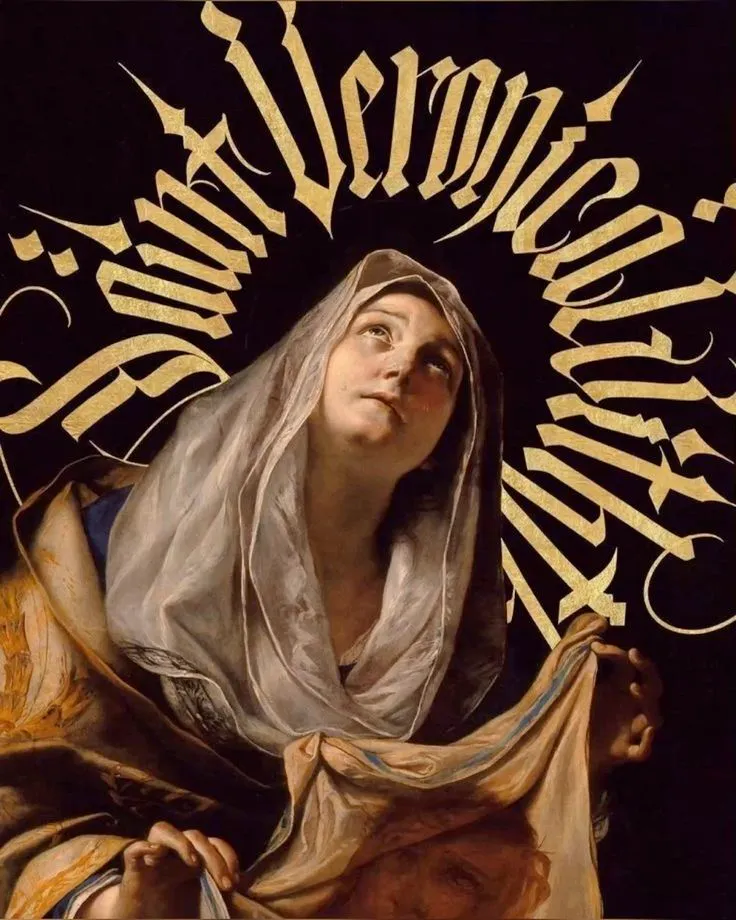 Veiled Woman Portrait with Gold Calligraphic Halo