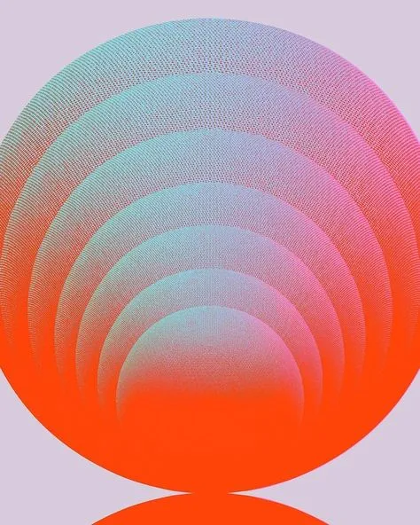 Halftone Concentric Hemispheres — Neon Orange & Cyan Gradient Poster