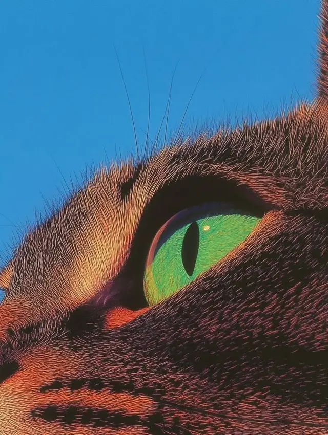 Macro Close-Up of Tabby Cat Eye with Neon Green Iris