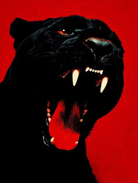 Snarling Black Panther — High-Contrast Red Poster