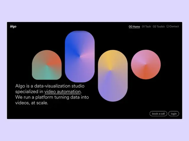 Algo — Data‑viz studio website hero (gradient shapes, dark UI)