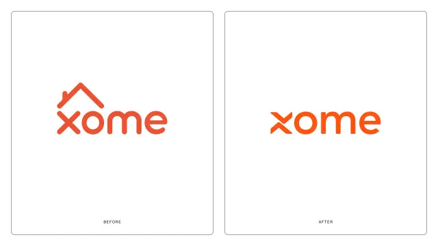 Xome logo — before & after orange wordmark