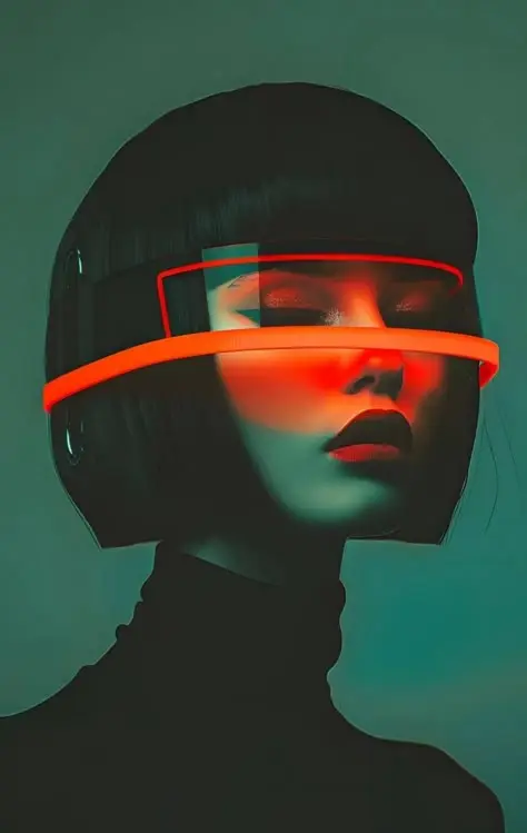 Cyberpunk Portrait with Neon Orange Visor