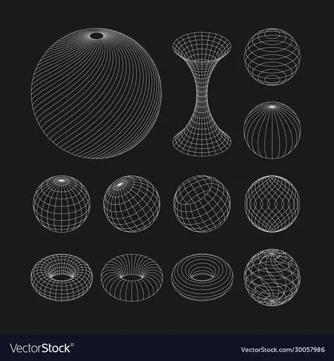 Monochrome Wireframe 3D Shapes — VectorStock Illustration