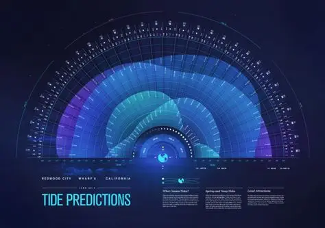 Tide Predictions — Redwood City Wharf, California (Radial Infographic)