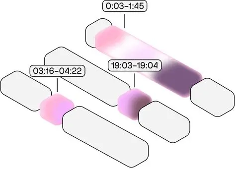 Minimal schematic of video timeline segments with pink–purple gradient highlights
