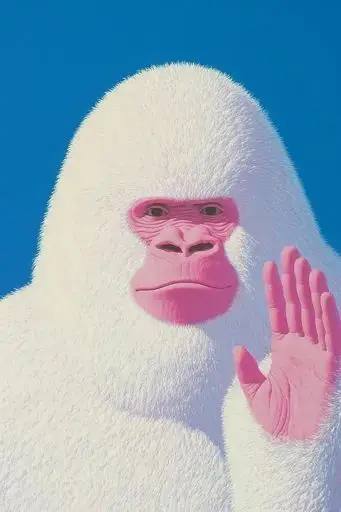 White Furry Gorilla with Pink Face — Surreal Pop Art Portrait