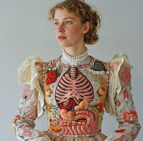 Embroidered Anatomical Dress with Floral Motifs