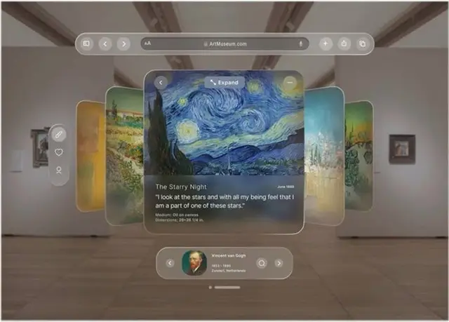 Augmented‑reality museum UI showing Van Gogh's The Starry Night