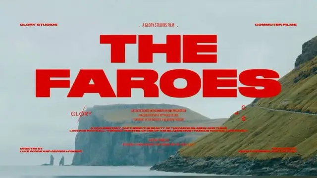 THE FAROES — cinematic poster over Faroe Islands coastline
