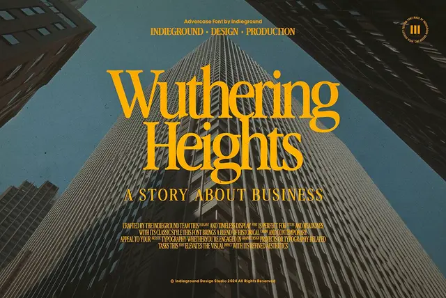 Wuthering Heights — corporate poster with low-angle skyscraper