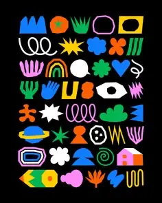 Bright Cut‑Paper Shape Grid on Black Background