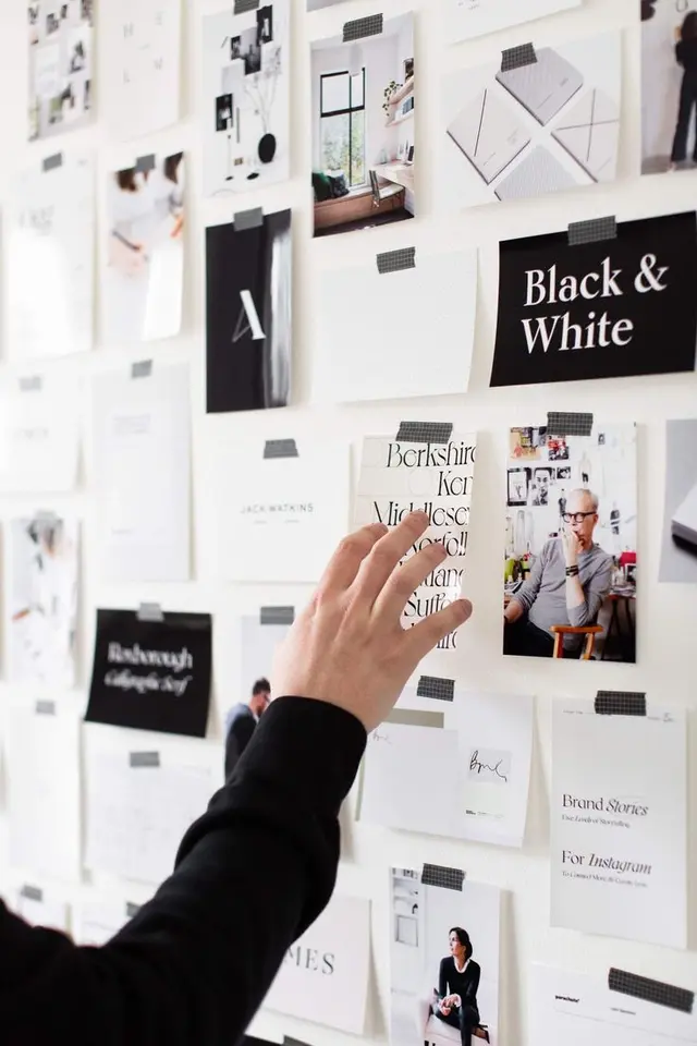 Monochrome Typography Moodboard — Hand Arranging Printed Cards