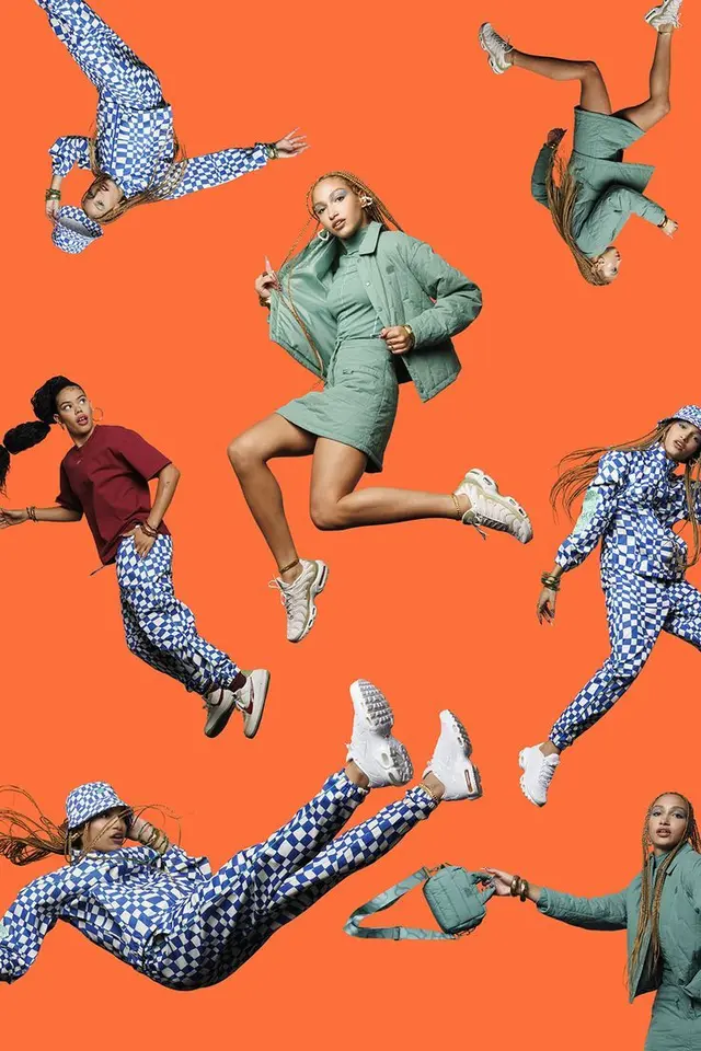 Foot Locker — Melody Ehsani 'Abstract Visions' collage hero on orange background