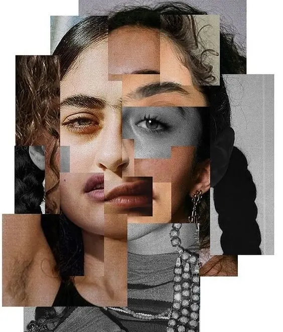 Rectangular Photomontage Portrait — Fragmented Face Collage