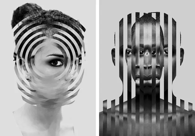 Monochrome Portrait Diptych with Circular and Vertical Masking
