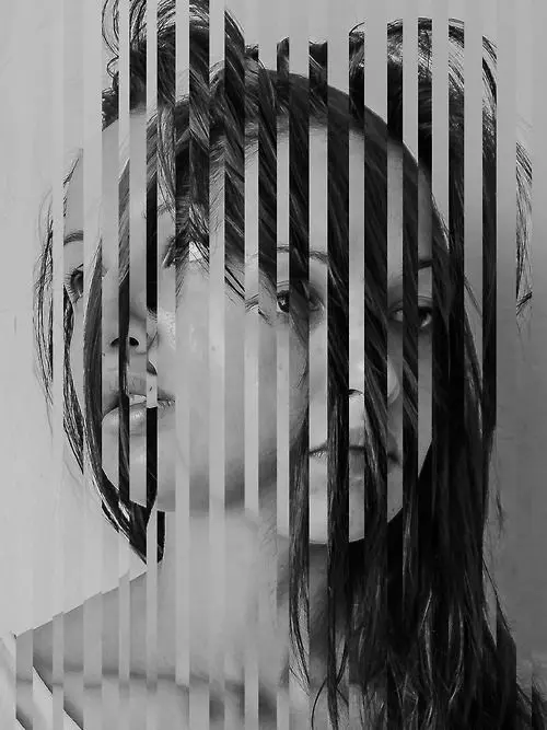 Sliced Striped Double-Exposure Portrait (Black & White)