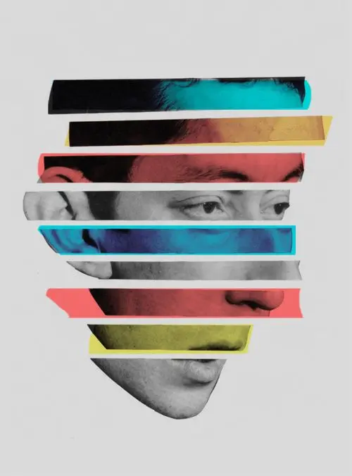 Sliced Portrait Collage with CMYK Color Bars