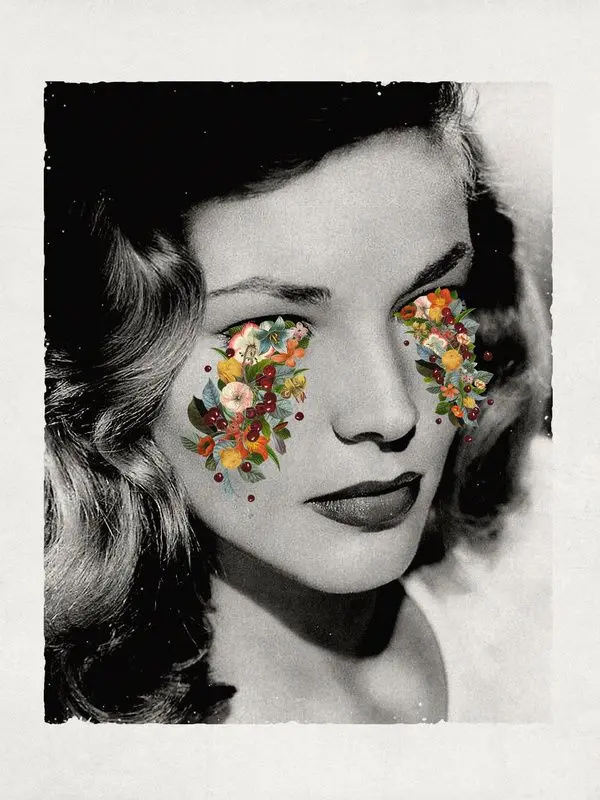 Vintage Portrait with Floral Tear Collage
