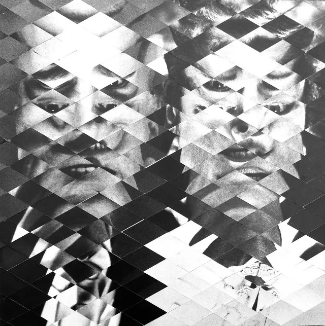 Woven Portrait Collage on Wood (Untitled)