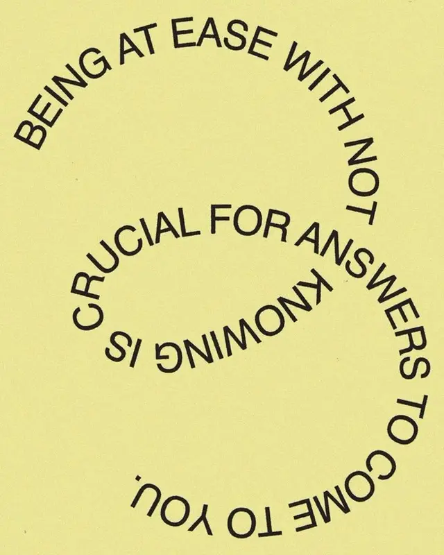 Being at Ease with Not Knowing — Curved Typographic Poster (Pale Yellow)