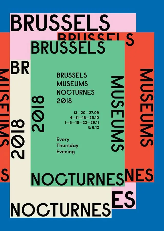 Brussels Museums Nocturnes — layered color poster (Specht Studio)