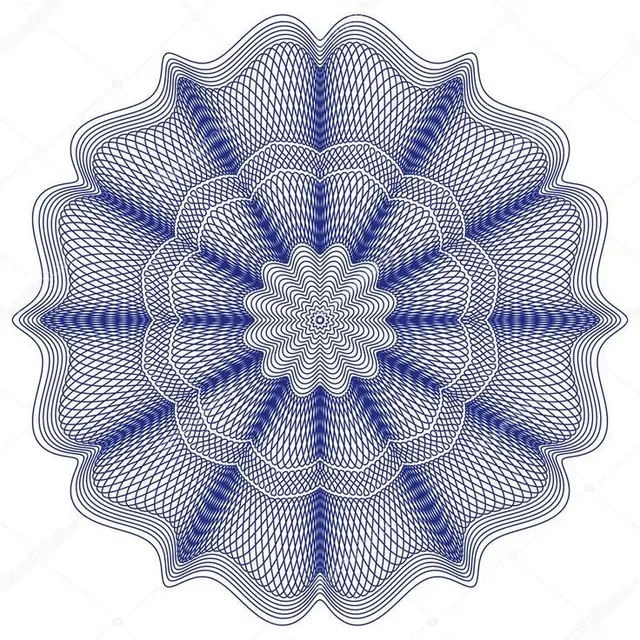 Navy Blue Guilloché Rosette — Radial Security Line Pattern