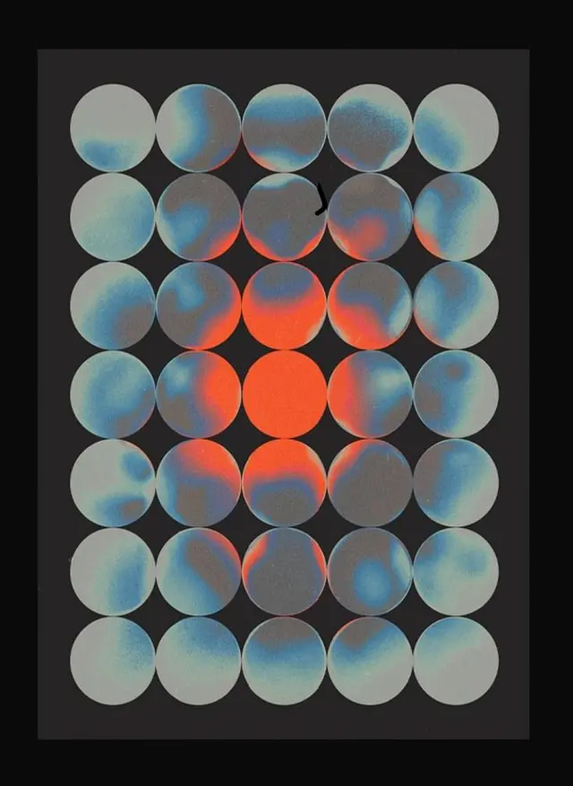 Textured Gradient Circle Grid with Central Orange Focal Disc