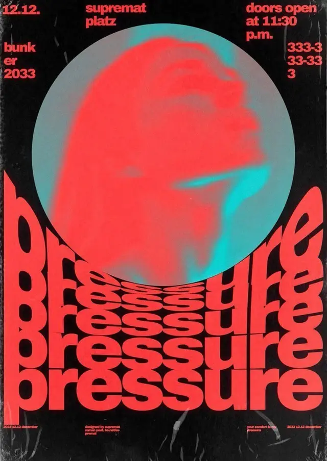Pressure — duotone club poster for Supremat Platz