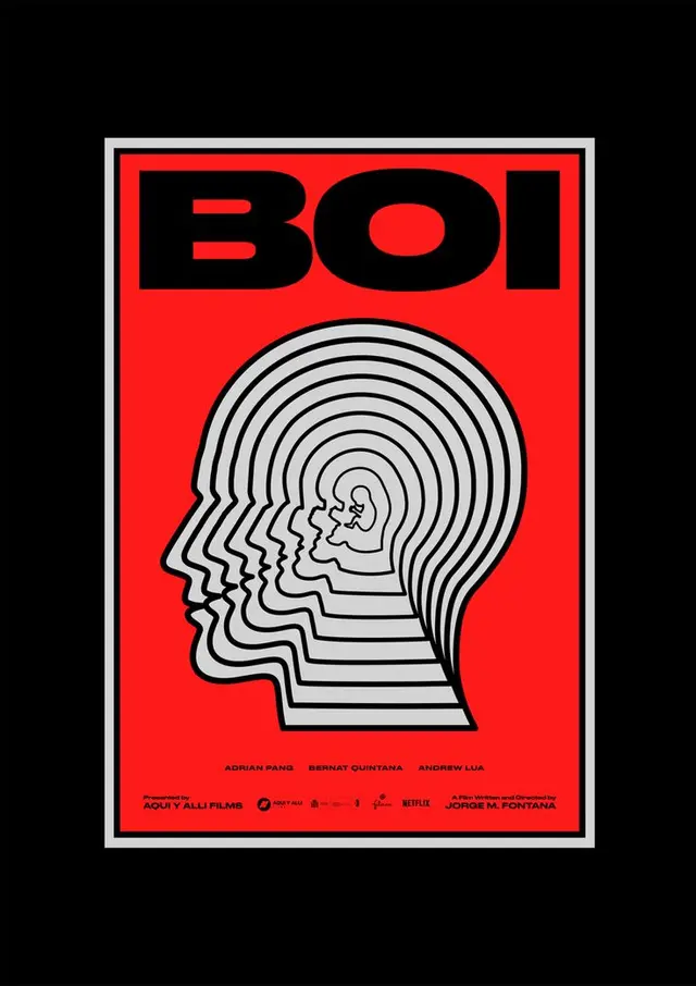 BOI movie poster — red poster with layered profile silhouettes