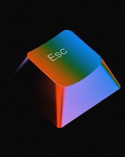 Neon-gradient Esc keycap on black background