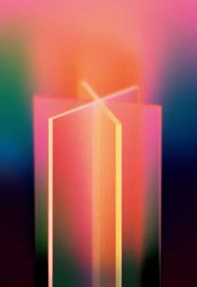 Neon Gradient Twin Pillar Candles with Crossed Wicks — Digital Illustration