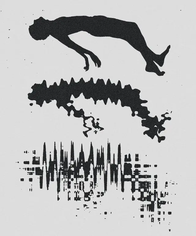 Levitating Silhouette Above Ink Blot and Soundwave