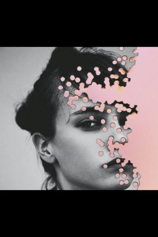 Monochrome portrait with pink organic cutout overlay