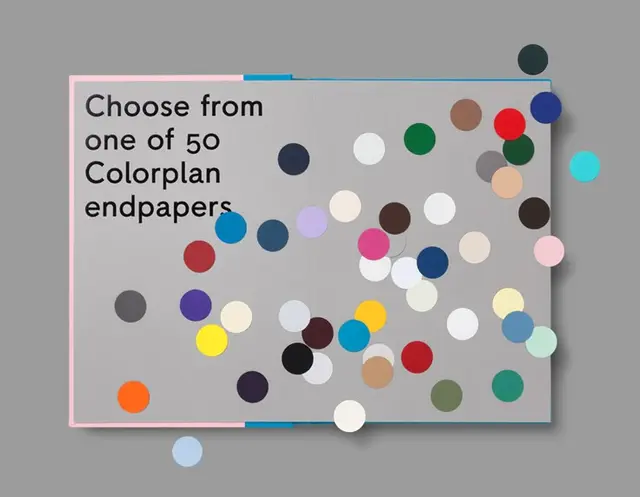Colorplan endpapers sample sheet with 50 colored dot swatches